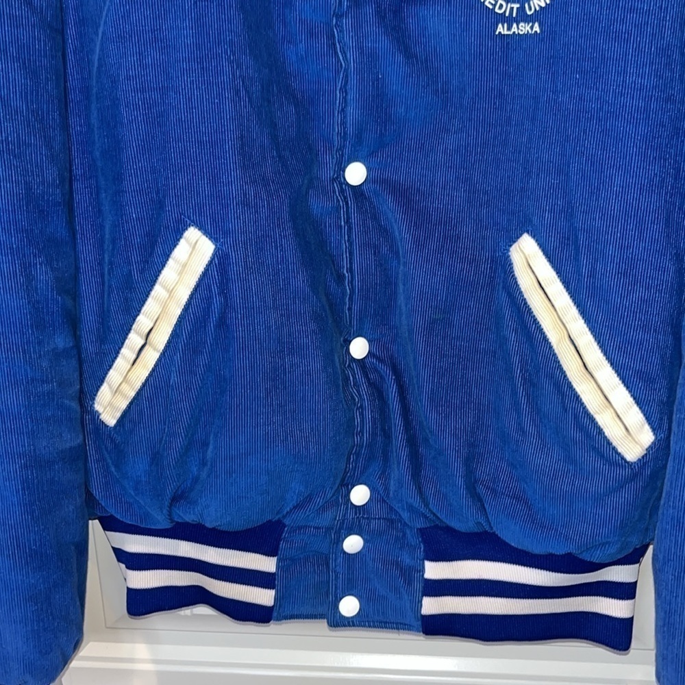 Rare Vintage blue corduroy trucker jacket coat embroidered Senator Alaska L/XL - Picture 13 of 16